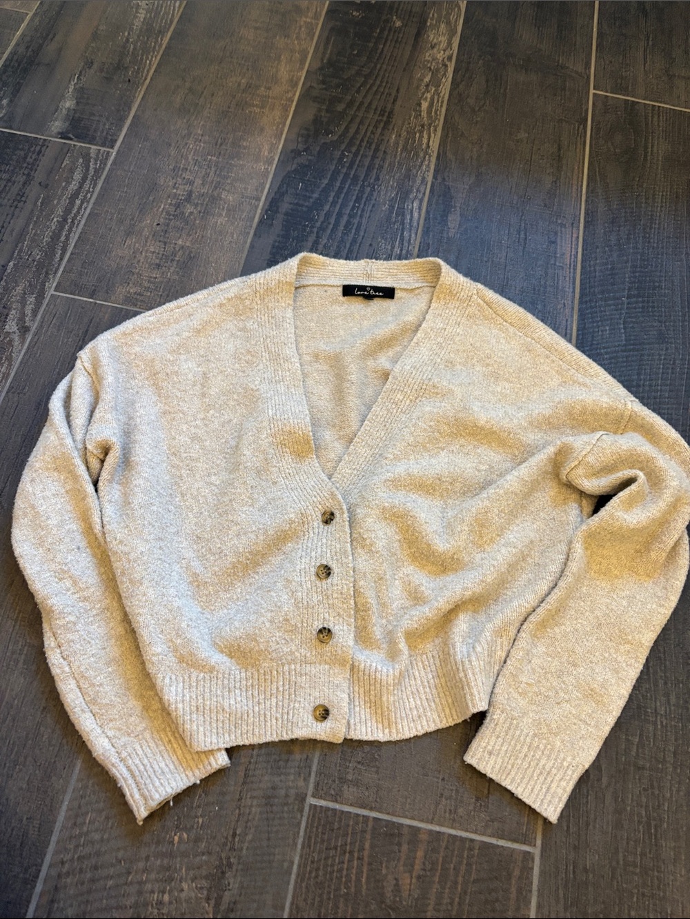 Love Tree Beige V‑Neck Button Front Cardigan